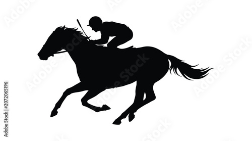 Quadro su tela Horse and jockey in motion black silhouette