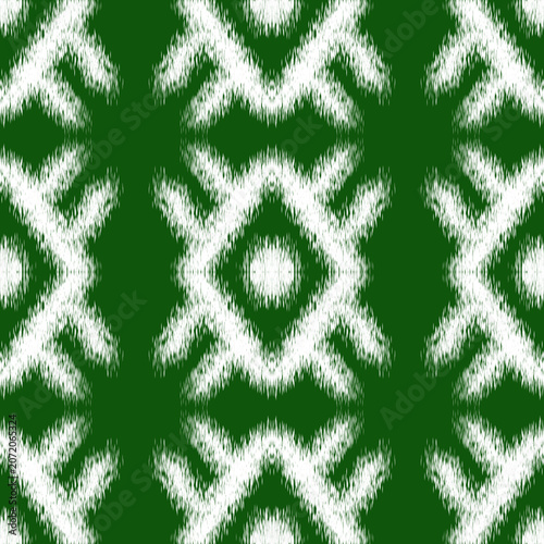 Tribal Ikat Seamless Pattern in Green and White