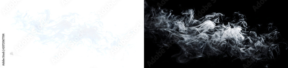 Fototapeta premium Smoke flowing white vapor wave effect for visual overlays and PNG, Transparent and Black Background Versions