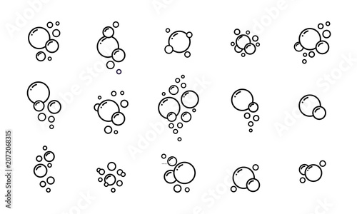 Canvastavla Soap bubbles icon set collection of transparent water foam symbols vector line art illustrations for cleaning hygiene or laundry concept isolated on white background minimalist aquatic bubble motifs
