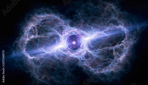 Cosmic nebula explosion with radiant energy beams and glowing gases for futuristic sci fi backgrounds