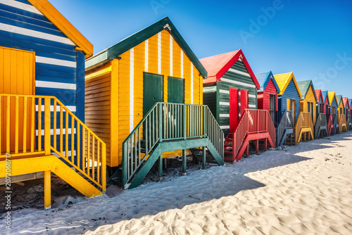 Muizenberg Beach Huts in Cape Town during a Sunny Day