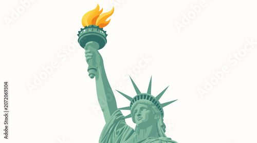 The iconic Statue of Liberty holding aloft a burning torch of freedom and light depicted as a detailed flat vector illustration.