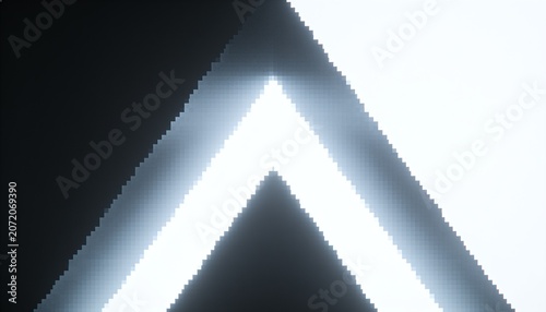 Forming large pointing-up chevron triangle centered on screen, showing pixelation and bluish halo