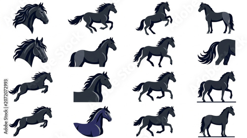 Canvastavla Black horse silhouettes in motion.