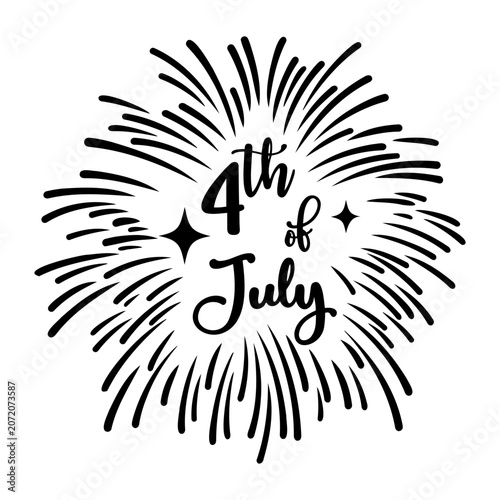 4th Of July Independence Day Firework Burst Vector Illustration With Hand Drawn Calligraphy On Transparent Background