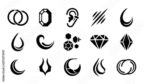 Photography Modern abstract earrings symbol vector clipart set with minimalist clean outline