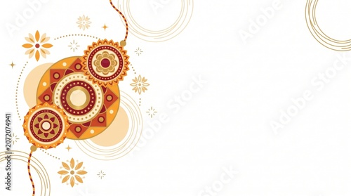 Rakhi bracelet on decorative banner background for Raksha Bandhan celebration