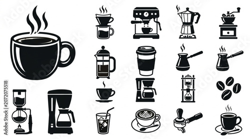 Bild auf Leinwand Black and white coffee cups machines.