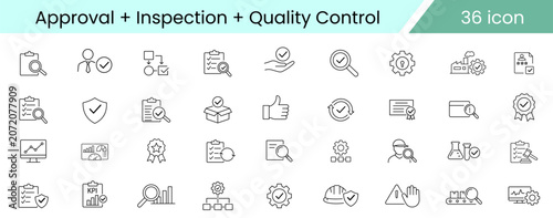Canvas-taulu Quality control, inspection and approval process icons with transparent backgrou