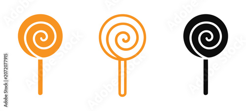  Lollipop icons in orange and black on white background vector illustration .