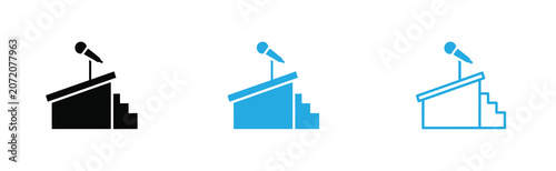 Konstfotografi Podium microphone icon  with set in black and blue for presentations and public speaking vector illustration