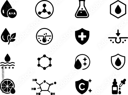 Foto Silhouette of icons representing high-potency actives like AHAs, BHAs, PHAs, and