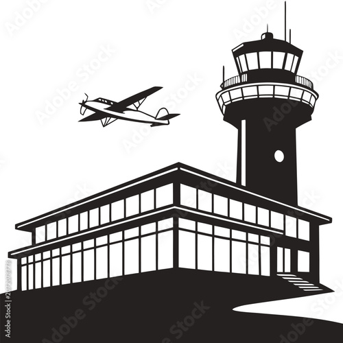 фотографія airport control tower silhouette vector illustration