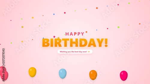 Happy Birthday Animation with Balloons and Confetti - Pink Background