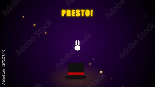 Magic Hat and Wand Floating on Dark Purple Background, Illusion Concept