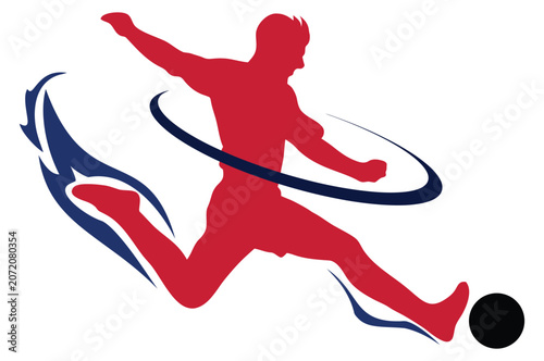 Dynamic soccer player silhouette kicking a ball vector illustration