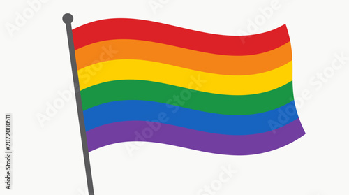 Colorful waving rainbow pride flag isolated on a clean background, flat vector illustration perfect for LGBTQ Pride Month, diversity, and equality graphic designs.
