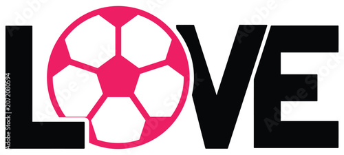 Love soccer typography design with pink football ball isolated on white