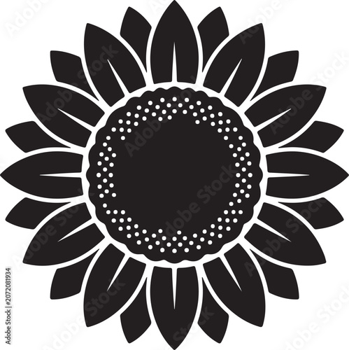 Sunflower Head Silhouette Vector Icon, Botanical Flower Symbol, Black Floral Nature Design.