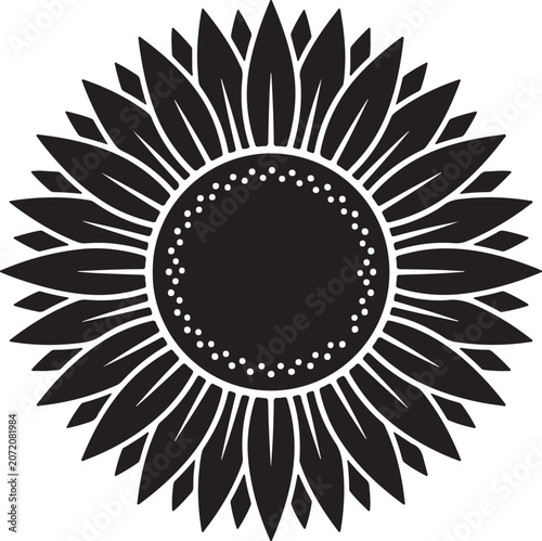 Sunflower Blossom Silhouette Vector Icon, Floral Nature Symbol, Black Botanical Flower Design.