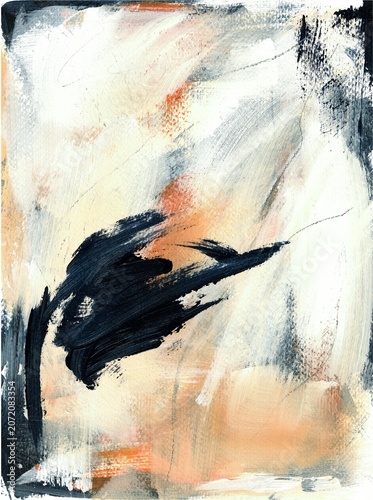 Canvas Print Expressive abstract painting featuring bold black brushstrokes layered over soft neutral textures