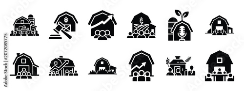 Billede på lærred agricultural conference silhouette icon set, black color and white background