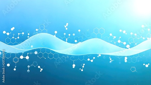Futuristic Abstract Molecular Structure on Wavy Blue Gradient