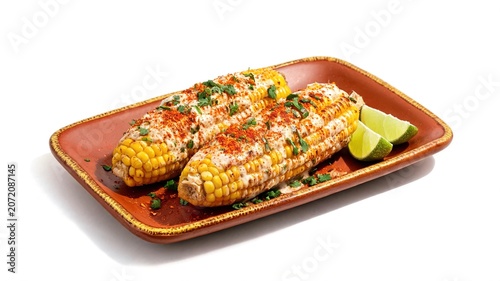 Grilled Mexican Street Corn with Chili and Lime on Ceramic Plate
