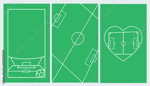 Football Field Vector Poster Set Soccer Pitch Line Art Collection Sports Background Bundle with Heart Field Design