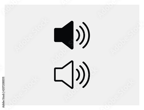 Minimalist black and white speaker volume representing audio settings and sound control for digital user interfaces