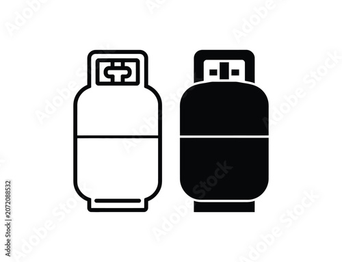 Minimalist of propane gas cylinders in outline and solid black styles for industrial and energy projects