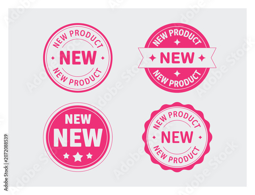 Set of four pink new product labels and promotional badges for marketing and retail sales