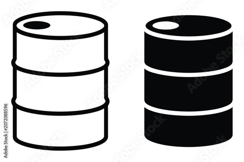 Two contrasting oil drum in black and white style for industrial and energy industry projects