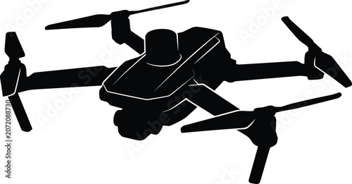 Vászonkép Black drone silhouette with white outline, four propellers