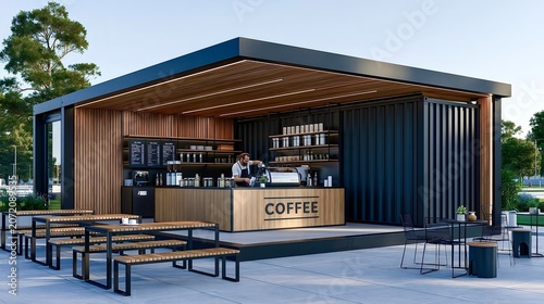 Modern coffee shop design built from shipping containers