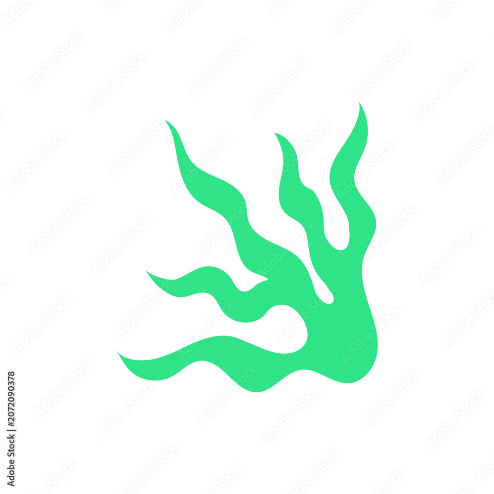 Fototapeta premium Abstract green hand drawn wavy silhouette of seaweed on isolated background. Vector flat illustration of algae. Botanical minimalist clipart in modern style