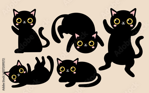 Minimalist Black Cat Silhouette Icons Collection Illustration