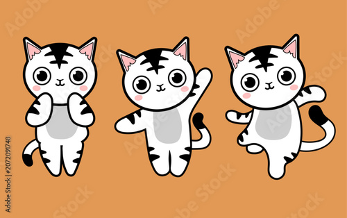 Cute Cartoon Cat Character Set in Different Poses Kawaii Kitty Mascot Illustration