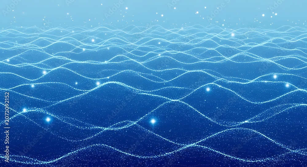 Naklejka premium Abstract Blue Ocean Waves With Sparkling Particles