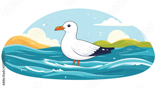 Seagull standing in ocean water.
