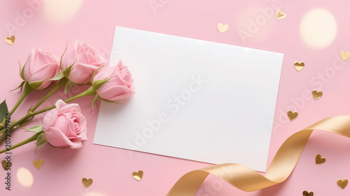Three pink roses with a white card