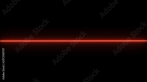 A vibrant red laser beam cuts horizontally through the darkness on a solid black background.