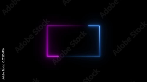 glowing neon square rectangle picture frame icon animation shape frame rotation footage round border frame movement photo frame neon box sign symbol with on a black background .