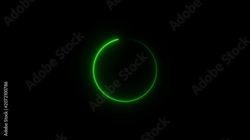 Neon light animated glowing circle loading icon on black background 4k video.