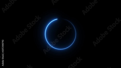 Neon light animated glowing circle loading icon on black background 4k video.