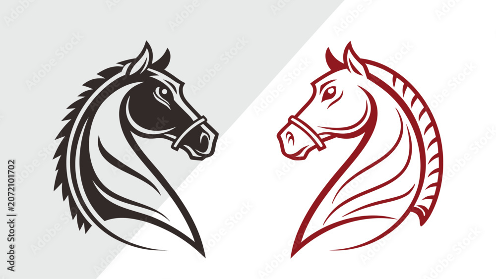 Fototapeta premium Vector illustration set of horse head icons, stylized equestrian logo design, vector illustration of horse silhouettes