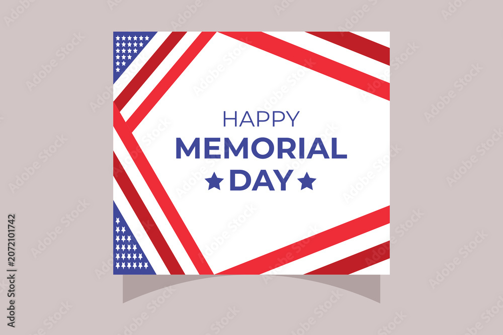 Fototapeta premium Happy Memorial Day US Flag Greeting Card Postcard Design Template
