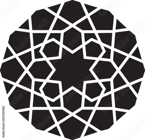 Traditional Islamic geometric star rosette motif with Moroccan girih tiling design