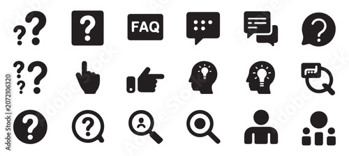 Comprehensive collection of business and help desk interface icons featuring search and people.